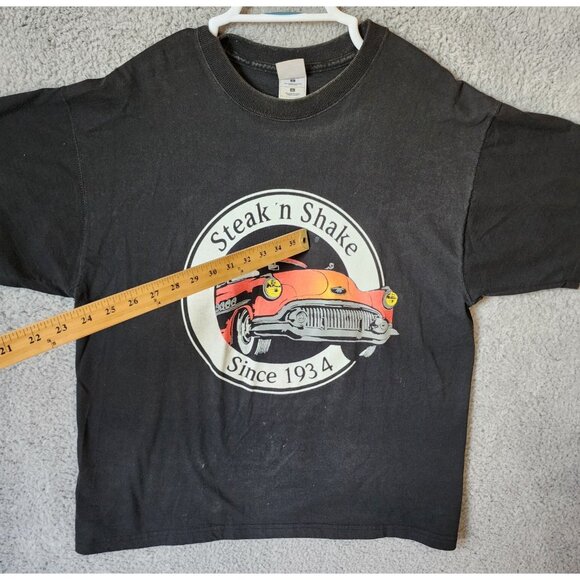 VTG 90s Steak N' Shake Fast Food Burgers Hotrod Promo Black T Shirt Size Large - Picture 9 of 16